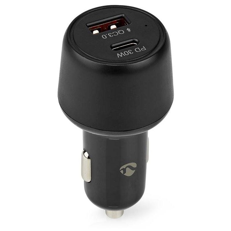 NEDIS nabíječka do auta/ 48 W/ dva výstupy/ 12 - 24 V DC/ 3.0 A/ USB-A/ USB-C/ automatická volba napětí/ černá