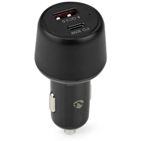 NEDIS nabíječka do auta/ 48 W/ dva výstupy/ 12 - 24 V DC/ 3.0 A/ USB-A/ USB-C/ automatická volba napětí/ černá