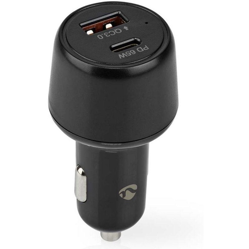 NEDIS nabíječka do auta/ 65 W/ 12 - 24 V DC/ 3.25 A/ USB-A/ USB-C/ automatická volba napětí/  černá