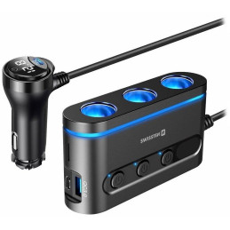 Zasilacz samochodowy Swissten z 3x CL, 2x UCB-C PD i 1x wyjściem USB-A QA 3.0, 108 W - 216 W