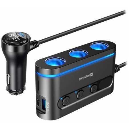 Swissten autoadaptér s výstupem 3x cl, 2x ucb-c pd a 1x usb-a qa 3.0, 108w - 216w