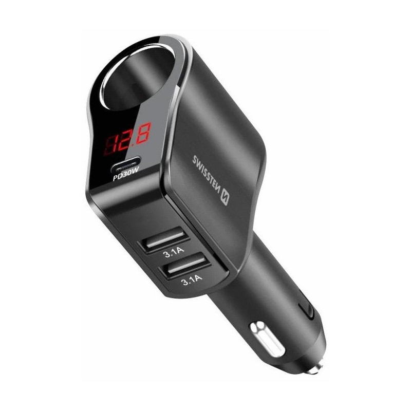 Zasilacz samochodowy Swissten z 1x CL, 1x ucb-c pd i 2x wyjściem USB-A, 108 W - 216 W
