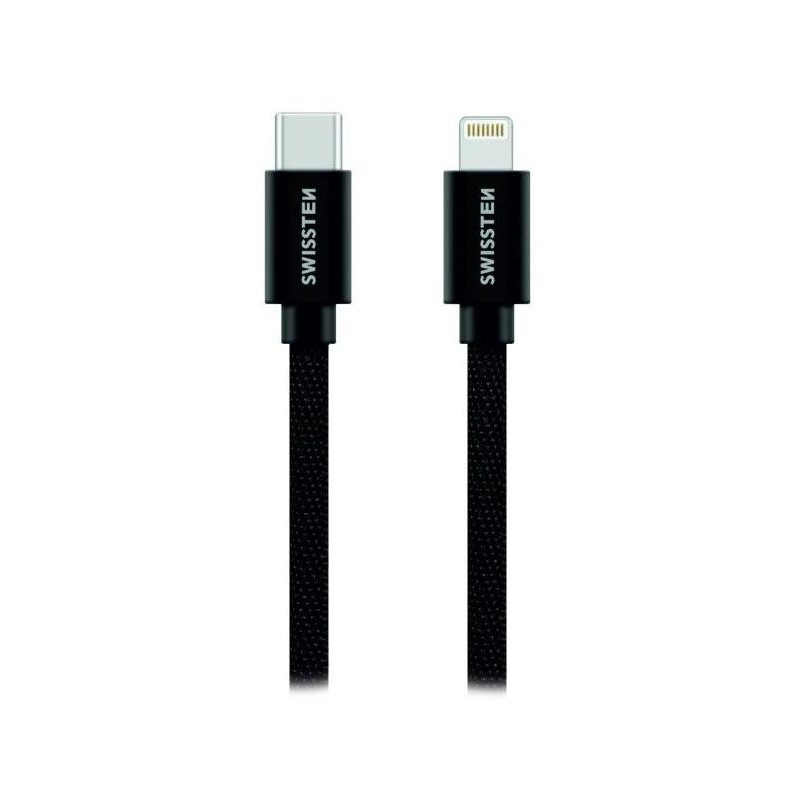 Swissten dátový kabeltextile usb-c / lightning 2,0 m čierny