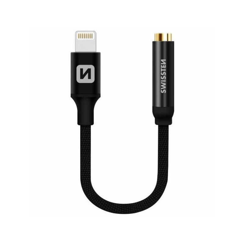 Swissten audio adaptértextile lightning /jack(samica) 0,15 m čierny