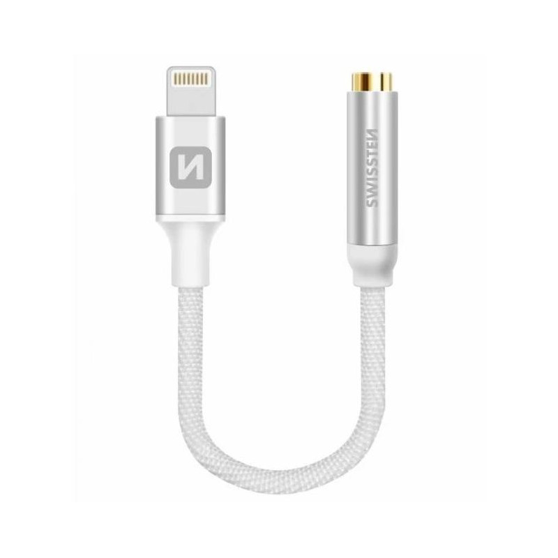 Adapter audio Swissten tekstylny lightning /jack (żeński) 0,15 m srebrny