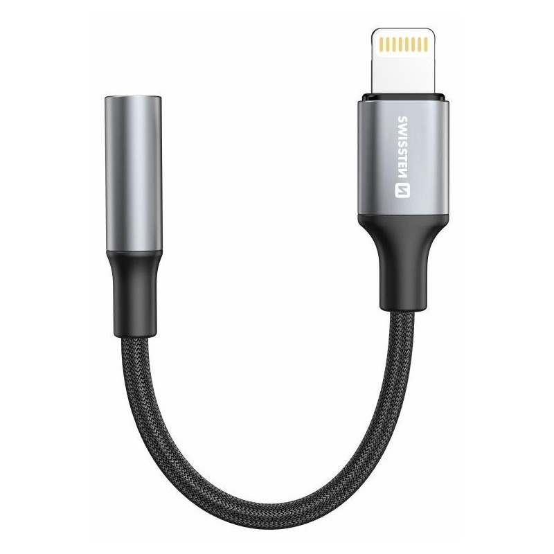 Swissten audio adaptertextile lightning (male) / 3.5mm aux 0.15 m black (replaces 73501211)