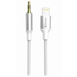 Swissten Audioadapter Textil Lightning (männlich) / 3,5 mm Klinke (männlich) 1,5 m weiß
