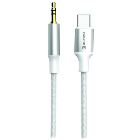 Swissten audio adaptértextile usb-c (samec) / 3,5 mm jack (samec) 1,5 m biely