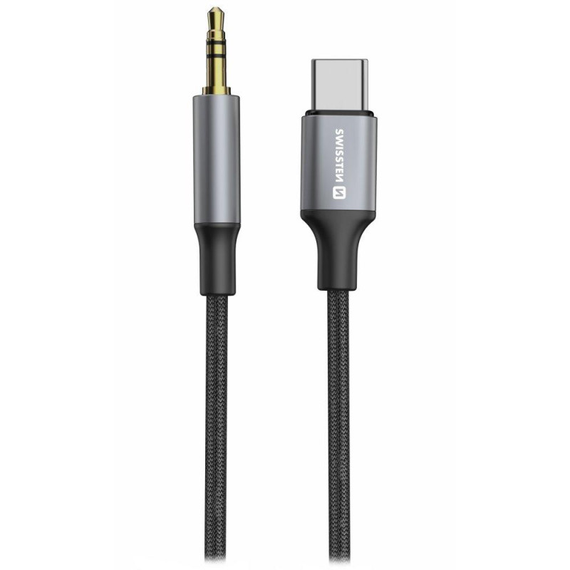 Swissten audio adaptertextile usb-c (male) / 3.5 mm jack (male) 1.5m black (replaces 73501303)