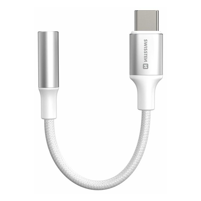 Adapter audio Swissten textile usb-c (męski) / 3,5 mm aux 0,15 m biały (zastępuje 73501302)
