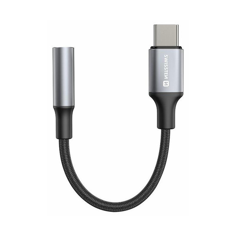 Swissten audio adaptértextile usb-c (samec) / 3,5 mm aux 0,15 m čierny (nahrádza 73501301)