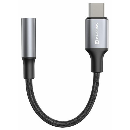 Swissten audio adaptértextile usb-c (samec) / 3,5 mm aux 0,15 m čierny (nahrádza 73501301)