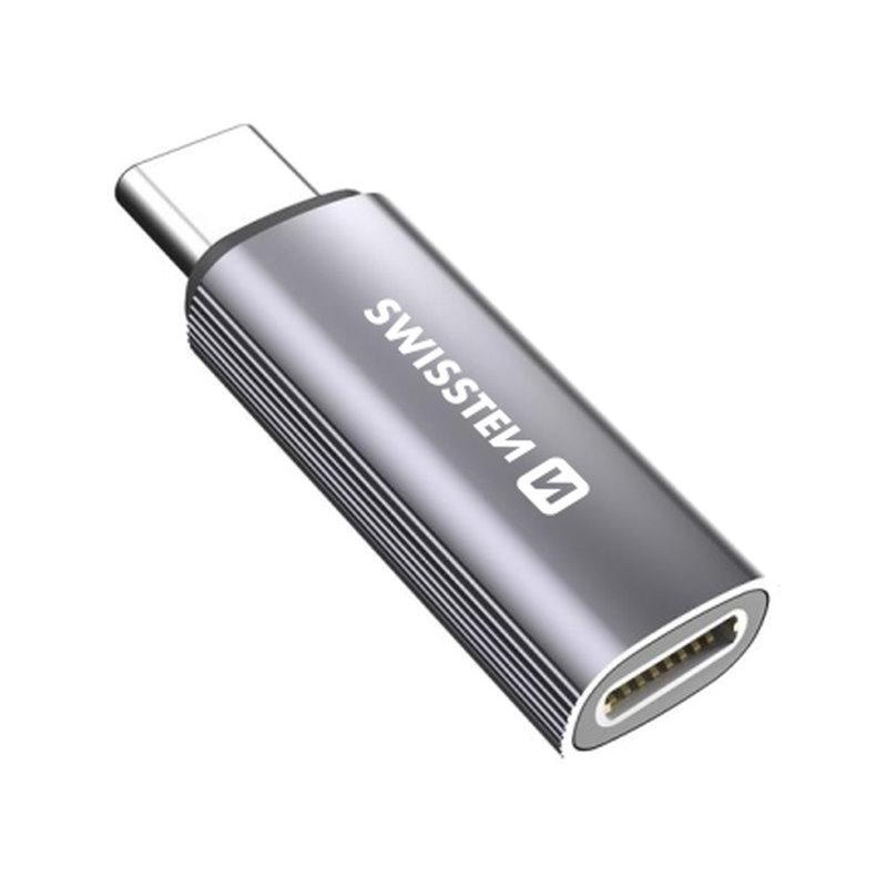 Swissten nabíjecí adaptértextile usb-c (samec) / lightning (samice) stříbrný