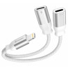 Adapter audio Swissten do ładowania tekstylny lightning (męski) / 2x lightning (żeński) 0,12 m biały