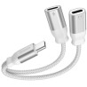 Adapter audio Swissten do ładowania tekstylny USB-C (męski) / 2x USB-C (żeński) 0,12 m biały