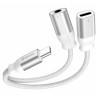 Swissten Lade-Audioadapter Textil USB-C (männlich) / USB-C (weiblich) und 3,5 mm AUX 0,12 m weiß