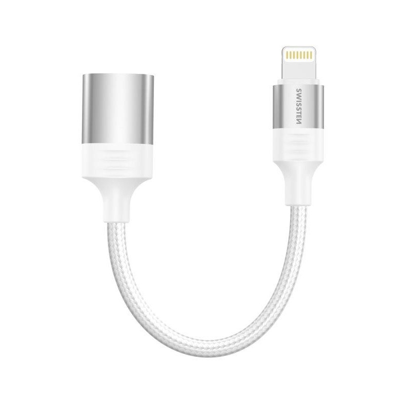 Swissten otg adaptér textile lightning (samec) / usb-a (samica) 0,12 m biely