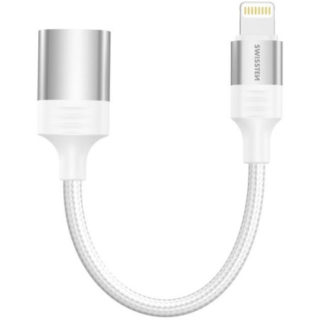 Swissten OTG-Adapter Textil Lightning (männlich) / USB-A (weiblich) 0,12 m weiß
