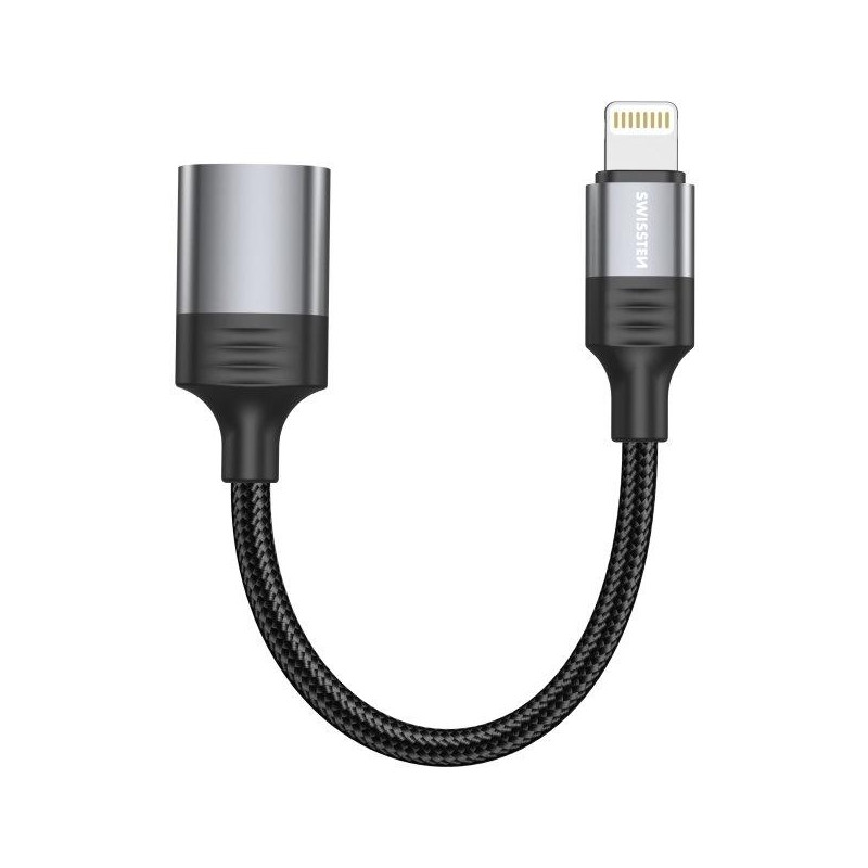 Swissten otg adaptér textil lightning (samec) / usb-a (samica) 0,12 m čierny (nahrádza 55500300)