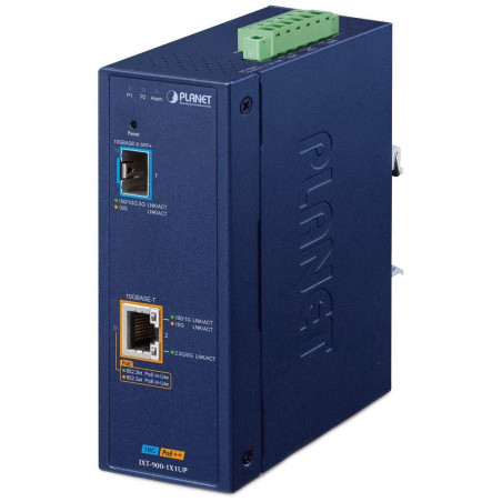 Planet IXT-900-1X1UP industrial converter 1x 10G Base-T 802.3bt PoE++ / SFP+ 10G Base-X, IP40, -40~75°C, dual power
