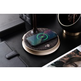 IMMAX LED stolní lampička FINCH/ Qi nabíjení/ 9W/ 12V/2A/ stmívatelná/ hnědá + zlaté prvky