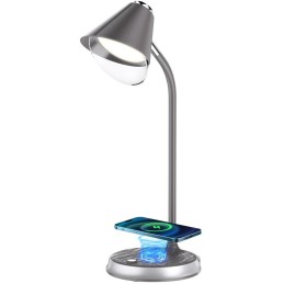 IMMAX LED stolní lampička FINCH/ Qi nabíjení/ 9W/ 12V/2A/ stmívatelná/ šedá + stříbrné prvky