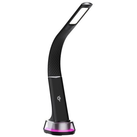 IMMAX LED stolní lampička CORELLA/ Qi nabíjení/ 7W/ 5V/2,1 A/ RGB podsvícení/ stmívatelná/ USB/ černá + stříbrné prvky