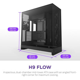 NZXT skříň H9 Flow dvoukomorová ATX / 3x140mm fan / 1x120mm / perforovaný top / proskl. bočnice, front / černá