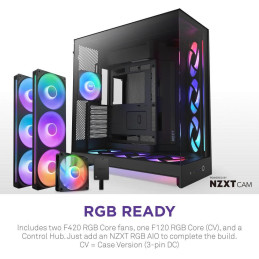 NZXT skříň H9 Flow RGB+ dvoukomorová ATX / 2x140 mm RGB fan / 1x120 RGB fan / prosklená / controller / černá