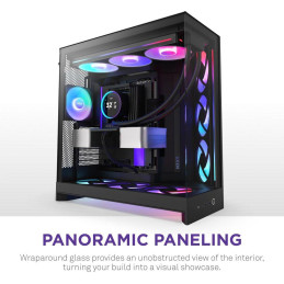 NZXT skříň H9 Flow RGB+ dvoukomorová ATX / 2x140 mm RGB fan / 1x120 RGB fan / prosklená / controller / černá