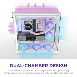 NZXT skříň H9 Flow RGB+ dvoukomorová ATX / 2x140 mm RGB fan / 1x120 RGB fan / prosklená / controller / bílá