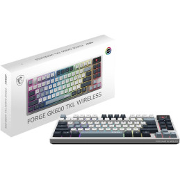 MSI herní klávesnice FORGE GK600 TKL Sky/ bezdrátová 2,4GHz+BT/ mechanická/ RGB/ USB-C/ display/ CZ+SK layout