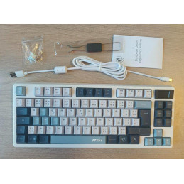 MSI herní klávesnice FORGE GK600 TKL Sky/ bezdrátová 2,4GHz+BT/ mechanická/ RGB/ USB-C/ display/ CZ+SK layout