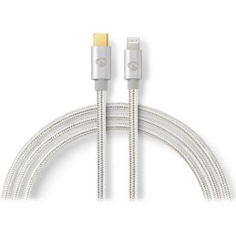 NEDIS PROFIGOLD Lightning/USB 2.0 kabel/ Apple Lightning 8pinový - USB-C zástrčka/ nylon/ stříbrný/ BOX/ 1m
