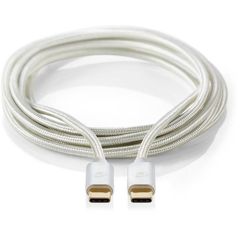 NEDIS PROFIGOLD USB 2.0 kabel/ USB-C zástrčka - USB-C zástrčka/ nylon/ stříbrný/ BOX/ 2m