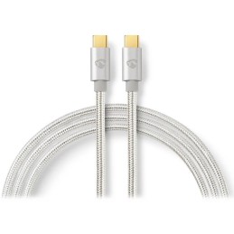 NEDIS PROFIGOLD USB 2.0 kabel/ USB-C zástrčka - USB-C zástrčka/ nylon/ stříbrný/ BOX/ 2m