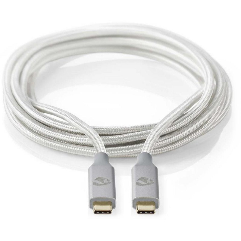 NEDIS PROFIGOLD USB-C/USB 3.2 Gen 2x2 kabel/ USB-C zástrčka - USB-C zástrčka/ nylon/ stříbrný/ BOX/ 2m