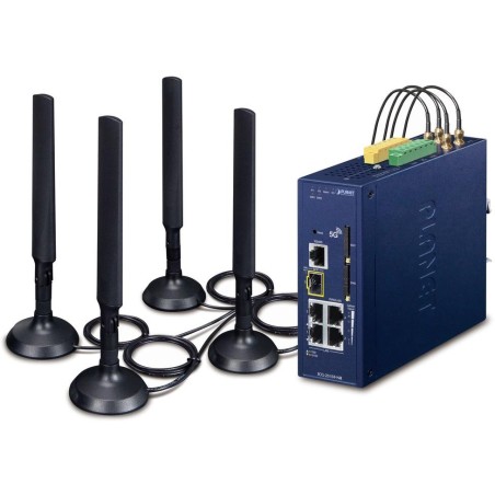 Planet dual 5G/LTE bezpečnostní brána, 2xWAN + 3xLAN/1xSFP, DI/DO, GPS, DIN, IP30, -40/+75°C, dual 9-54VDC