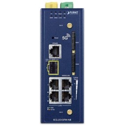 Planet dual 5G/LTE bezpečnostní brána, 2xWAN + 3xLAN/1xSFP, DI/DO, GPS, WiFi, DIN, IP30, -45/+75°C, dual 9-54VDC