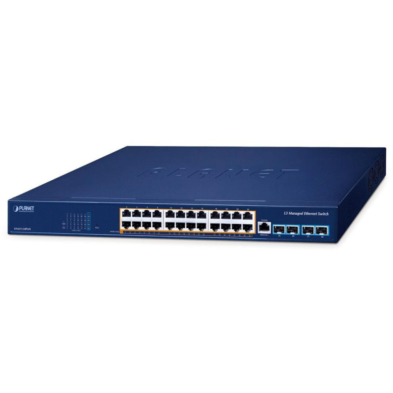 Planét GS-6311-24PL4X L3 switch, 24x1Gb, 4x10Gb SFP+, 24x PoE 802.3at 720W, 0~50°C, QoS, RING