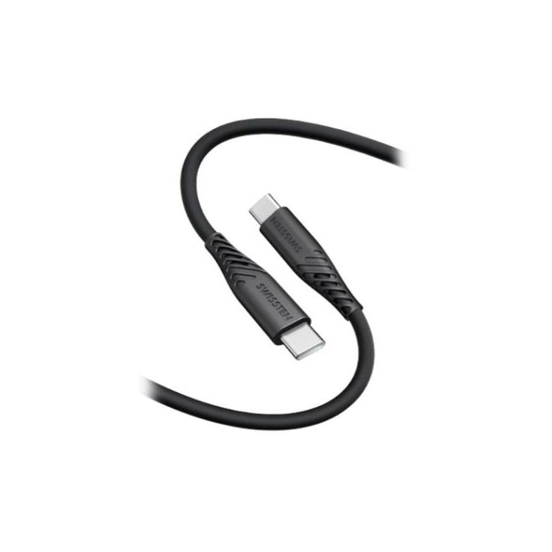 Swissten Datový kabel SOFT SILICONE USB-C / USB-C 1,5 M, PD 60 W, černý