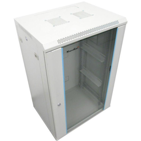 XtendLan 15U/600x600, wall-mounted, one-piece, unfolded, glass door, gray