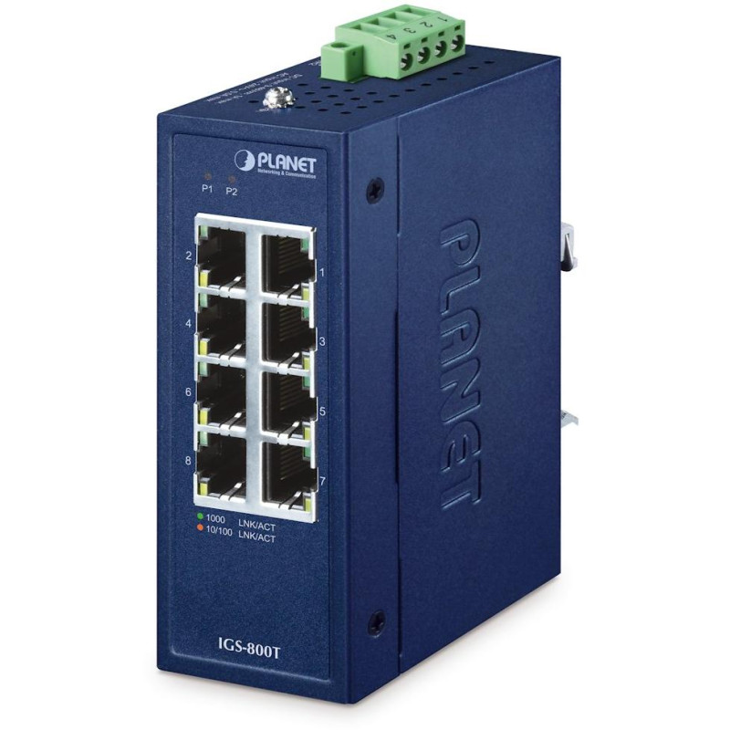 Planet IGS-800T Kompaktní Průmyslový Switch 8x1Gb RJ45, -40 +75°C, IP30, EFT+ESD, 9-48VDC, fanless