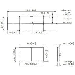 Vogels Postranní tabule 65" pro lifty RISE 200x a 4xxx, bílá keramika pro psaní fixem, magnetický zámek