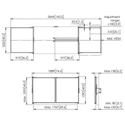 Vogels Postranní tabule 75" pro lifty RISE 200x a 4xxx, bílá keramika pro psaní fixem, magnetický zámek