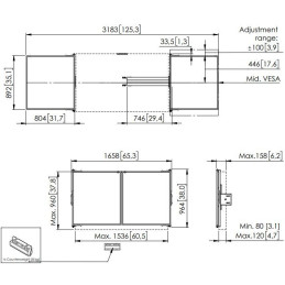 Vogels Postranní tabule 65" pro lifty RISE 5xxx, bílá keramika pro psaní fixem, magnetický zámek