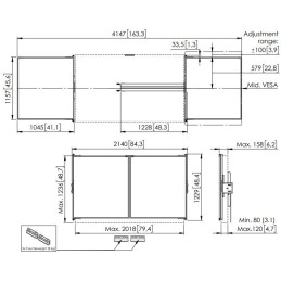 Vogels Postranní tabule 86" pro lifty RISE 5xxx, bílá keramika pro psaní fixem, magnetický zámek