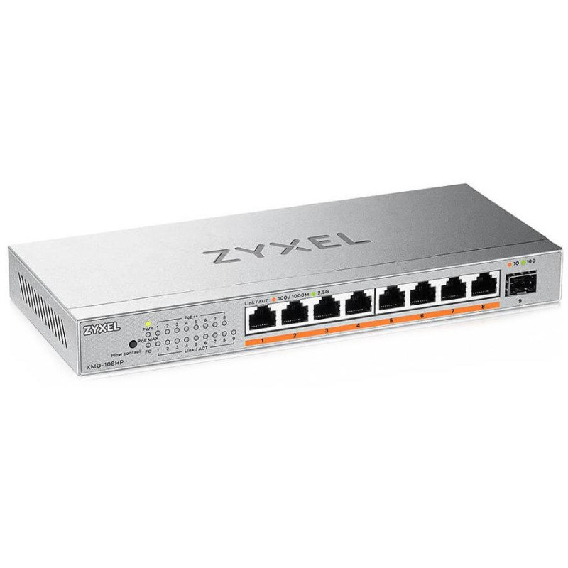 Zyxel XMG-108HP 8 Ports 2,5 G + 1 SFP+, 8 portov 100 W PoE++ Desktop MultiGig unmanaged Switch