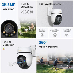 TP-Link Tapo C530WS - Venkovní Wi-Fi kamera s rozlišením 3K, rotace a sledování pohybu 360°, noční vidění, 1x LAN, IP66