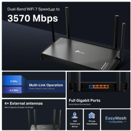 TP-Link Archer BE220 BE3600 WiFi 7 router, 1x GWAN, 4x GLAN, EasyMesh